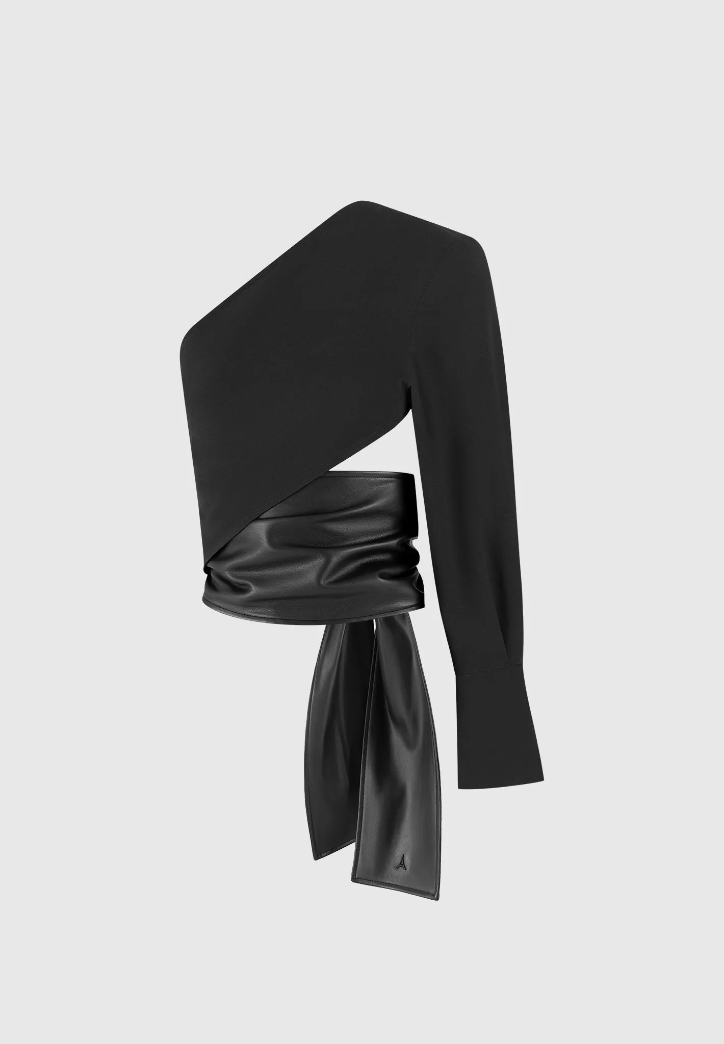 Coralie - One Sleeve Leather Wrap Top - Black sold by Maniere De Voir product image thumbnail 5