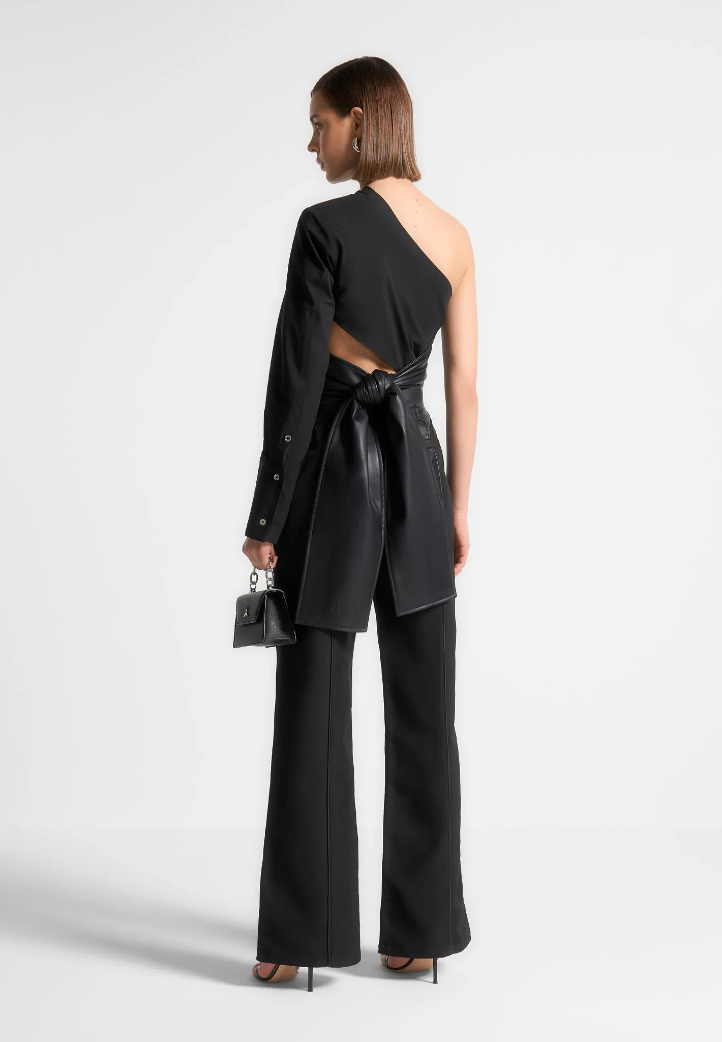 Coralie - One Sleeve Leather Wrap Top - Black sold by Maniere De Voir product image thumbnail 2