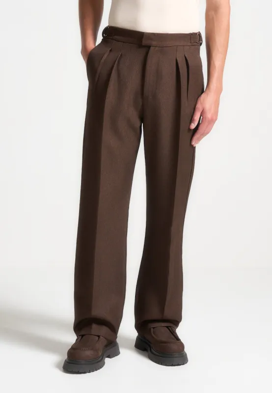 Relaxed Fit Tailored Trousers With Twin Pleat - Brown sold by Maniere De Voir