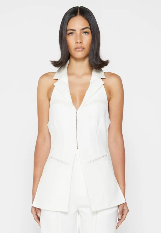 Open Back Waistcoat with Leather - White sold by Maniere De Voir