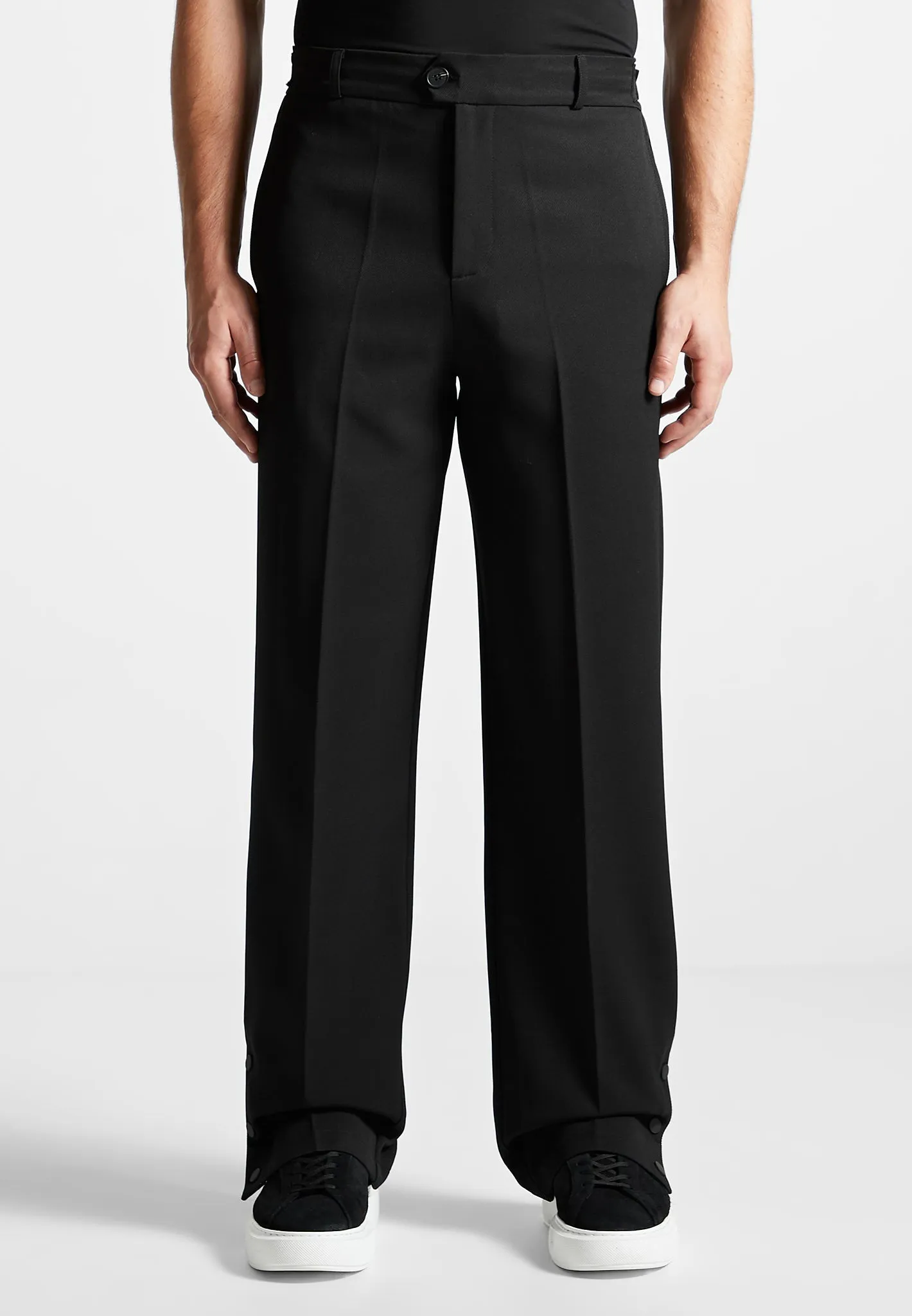 Straight Leg Buttoned Cuff Trousers - Black sold by Maniere De Voir