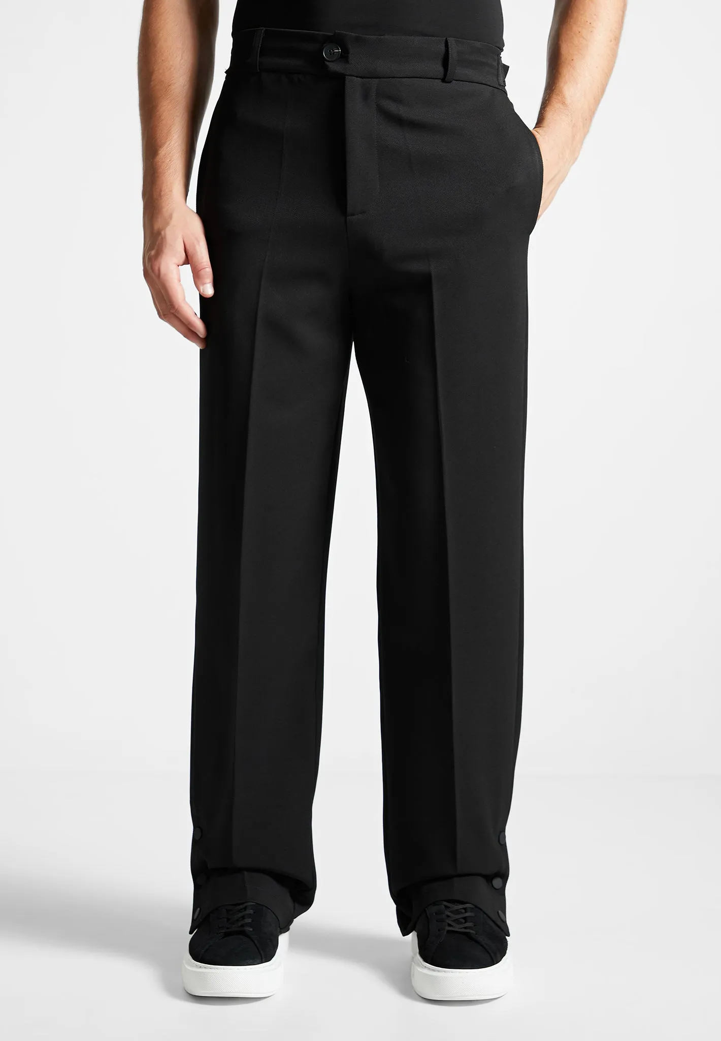 Straight Leg Buttoned Cuff Trousers - Black sold by Maniere De Voir product image thumbnail 4