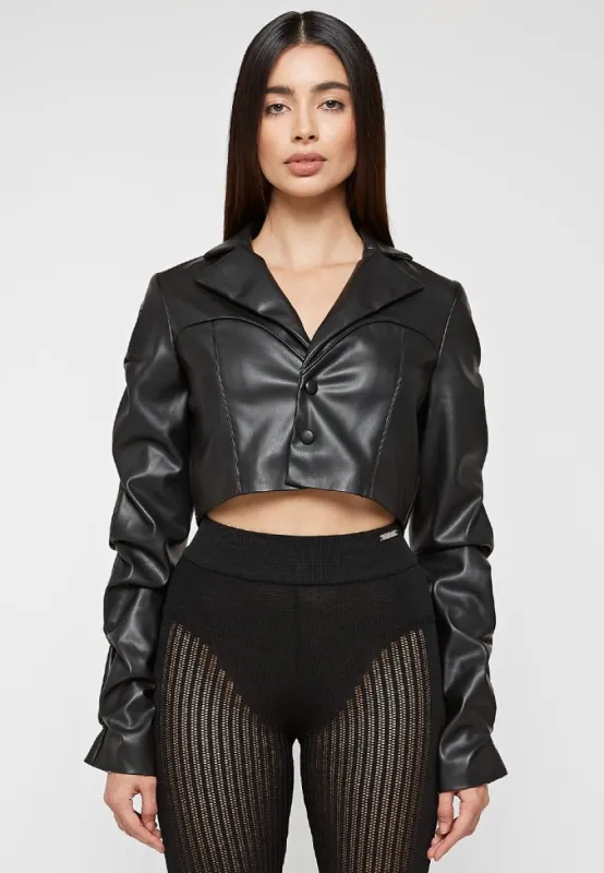 Tacked Leather Cropped Jacket - Black sold by Maniere De Voir