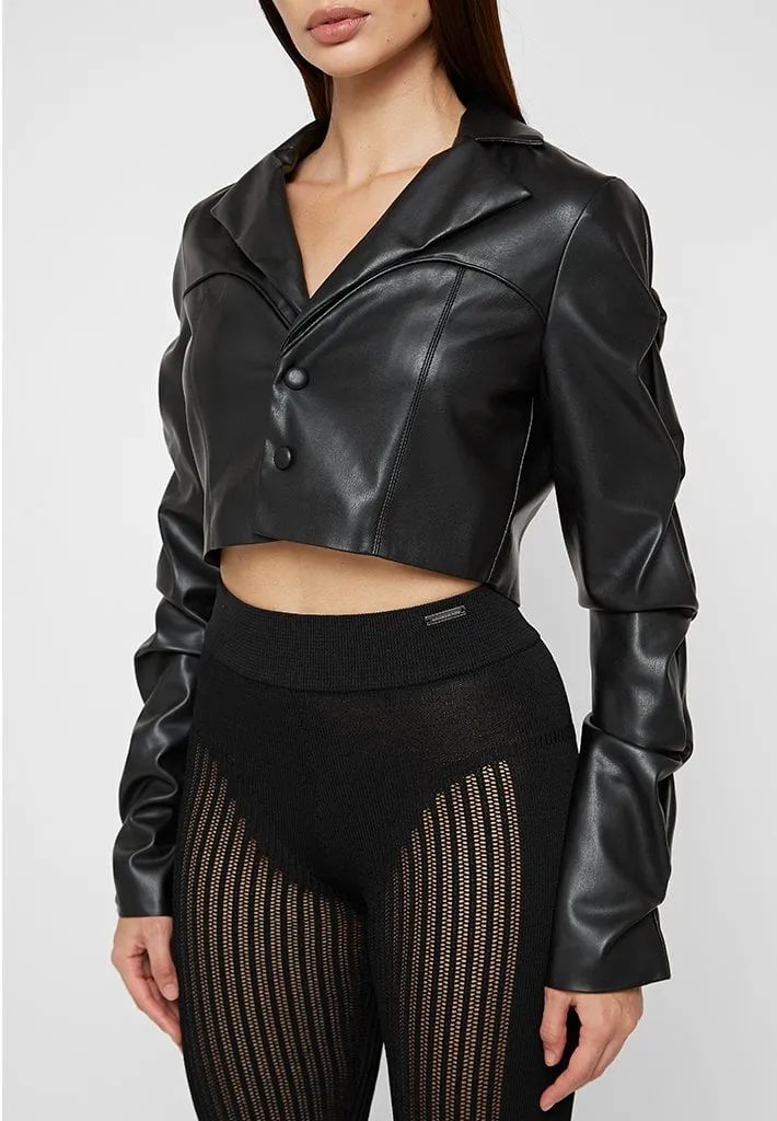 Tacked Leather Cropped Jacket - Black sold by Maniere De Voir product image thumbnail 3