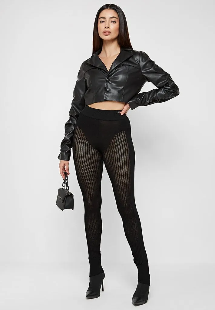 Tacked Leather Cropped Jacket - Black sold by Maniere De Voir product image thumbnail 2