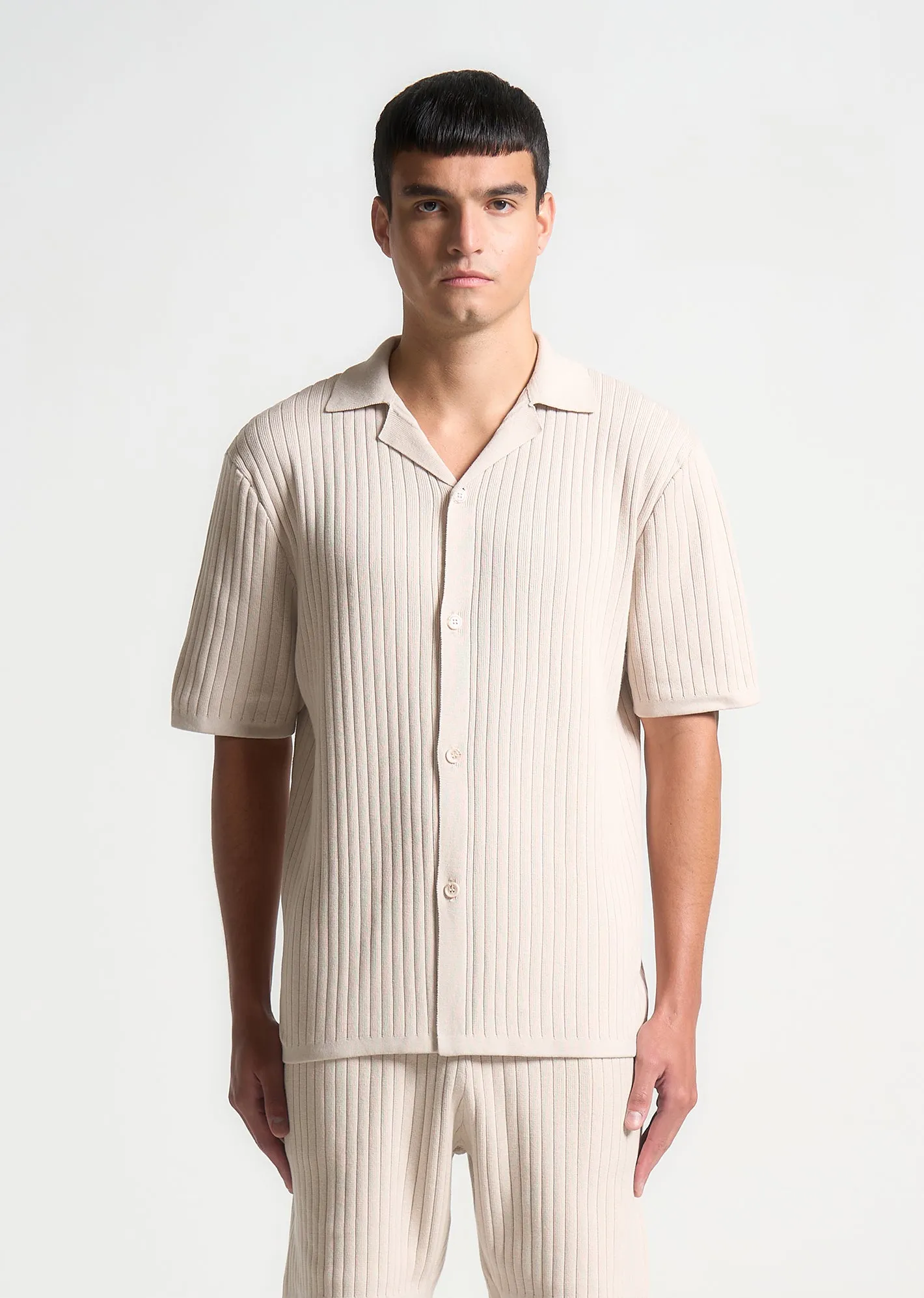 Ribbed Knit Revere Shirt - Cream sold by Maniere De Voir product image thumbnail 3