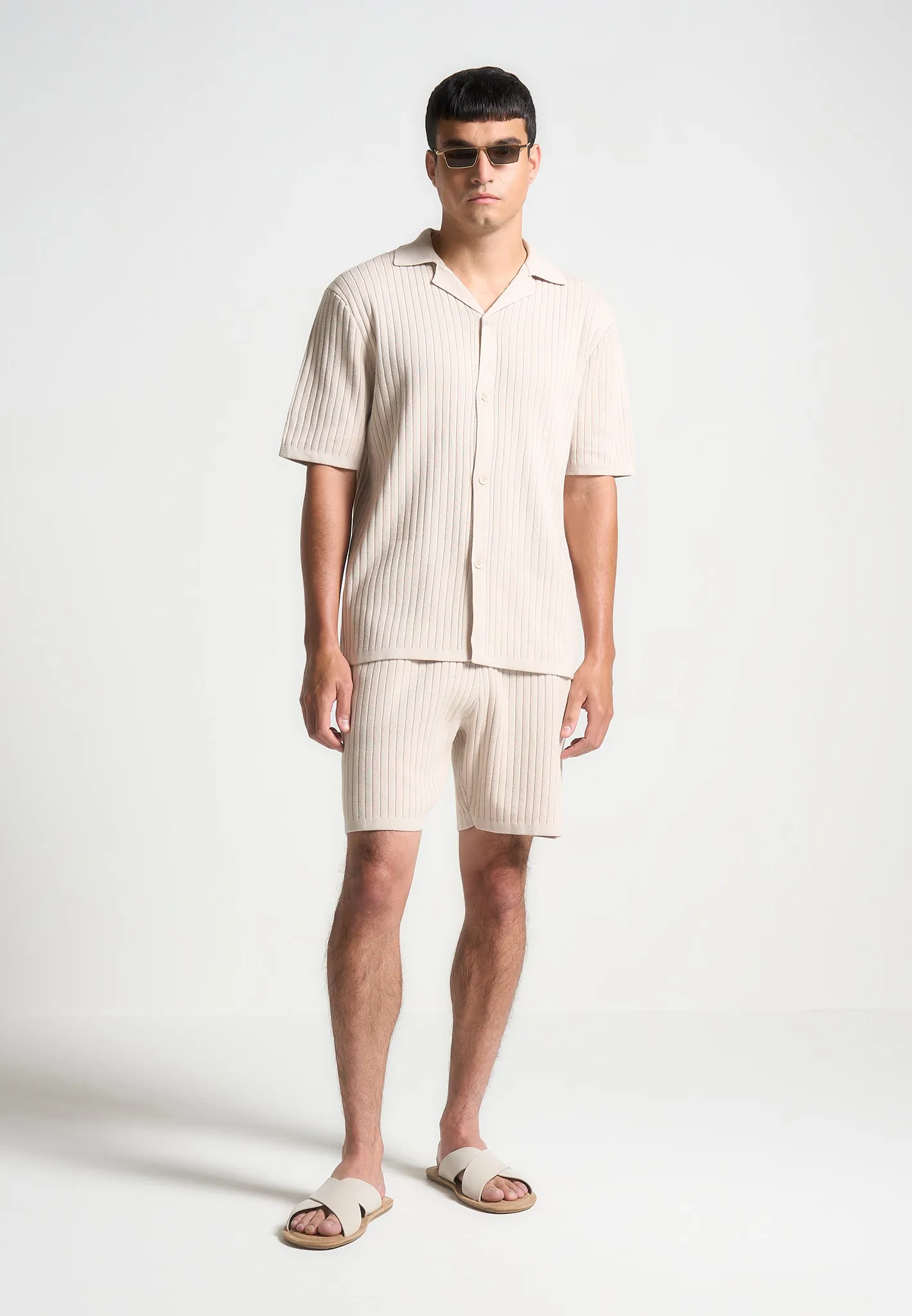 Ribbed Knit Revere Shirt - Cream sold by Maniere De Voir product image thumbnail 4