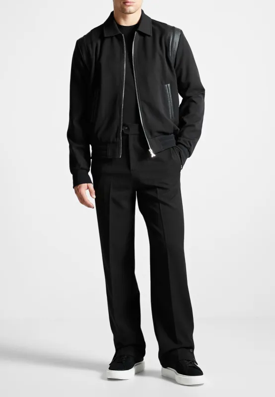 Leather Panelled Varsity Jacket - Black made by Maniere De Voir