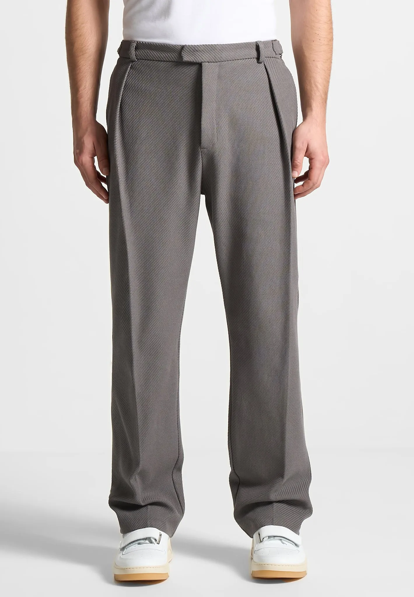 Relaxed Fit Twill Pleated Tailored Trousers - Grey sold by Maniere De Voir product image thumbnail 3