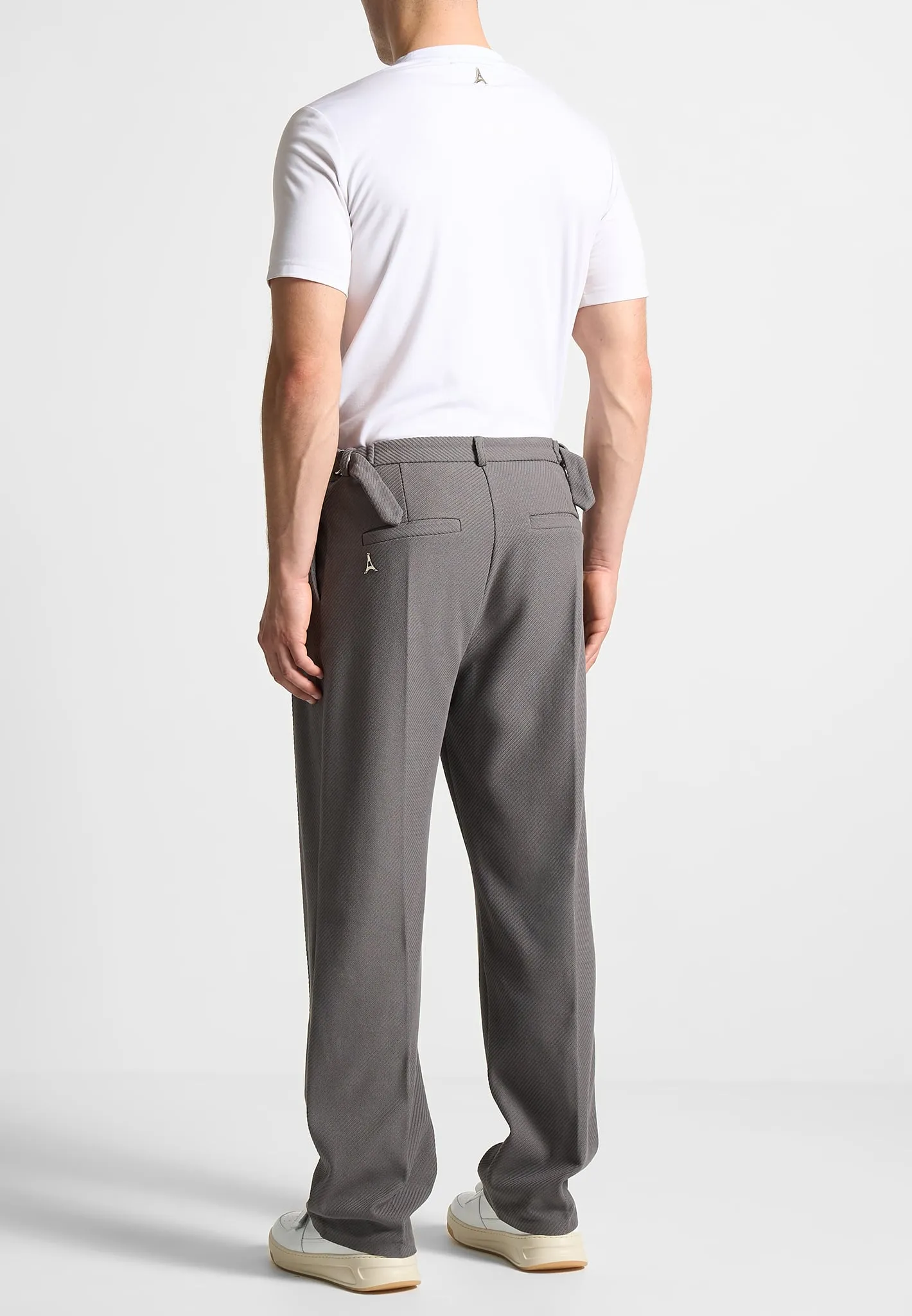 Relaxed Fit Twill Pleated Tailored Trousers - Grey sold by Maniere De Voir product image thumbnail 5