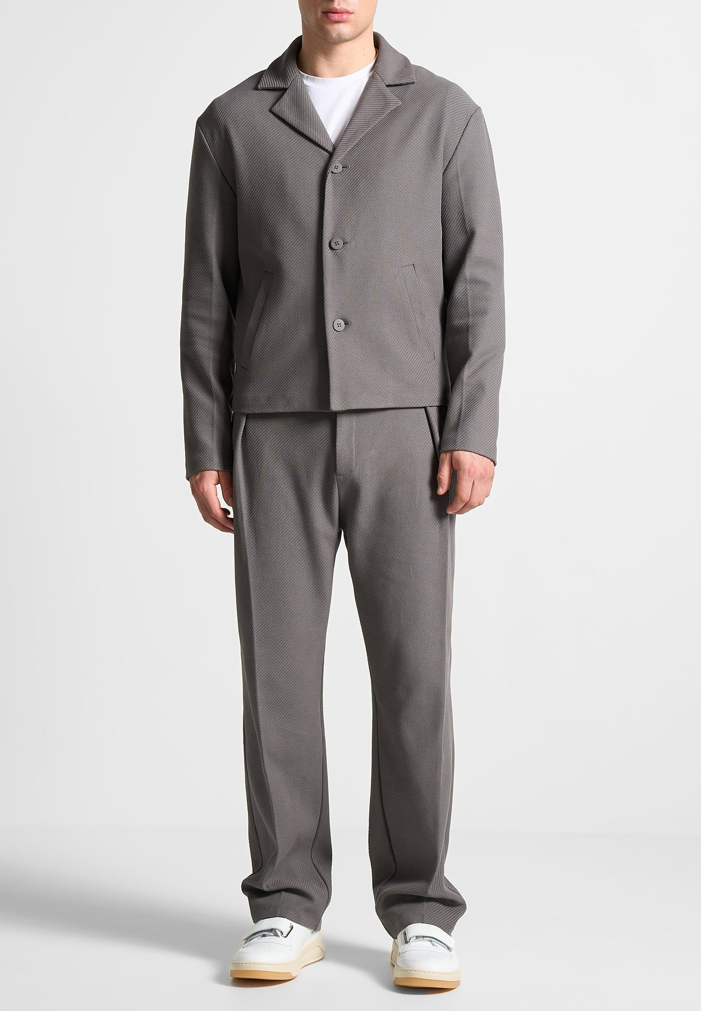 Twill Regular Trousers with Pleat - Grey sold by Maniere De Voir