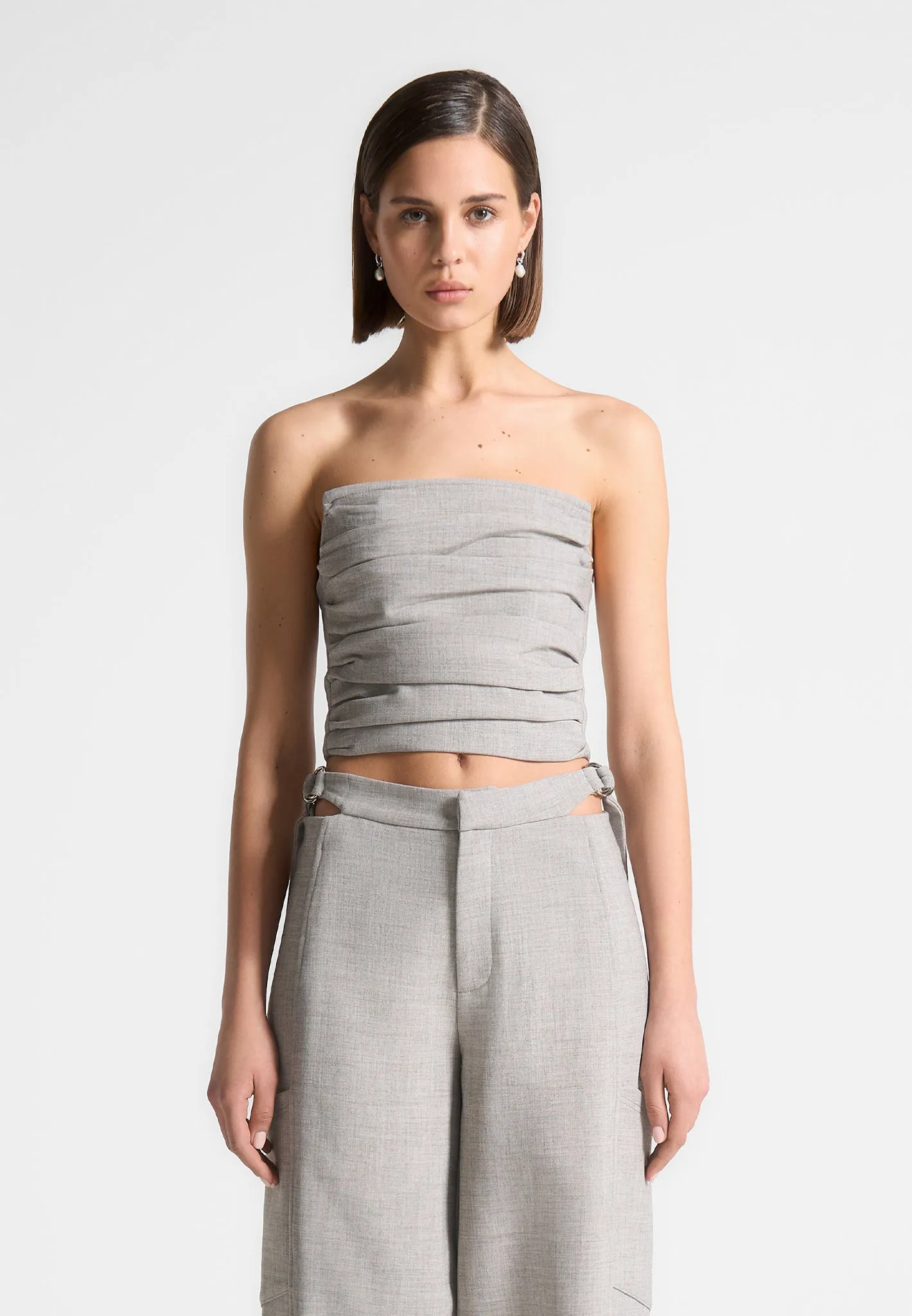 Pleated Bandeau Melange Corset Top - Beige sold by Maniere De Voir product image thumbnail 3