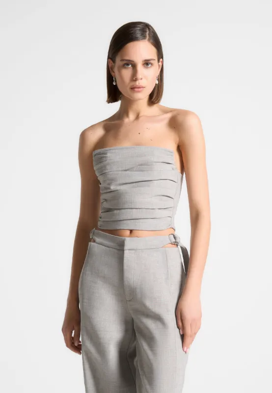 Pleated Bandeau Melange Corset Top - Beige sold by Maniere De Voir