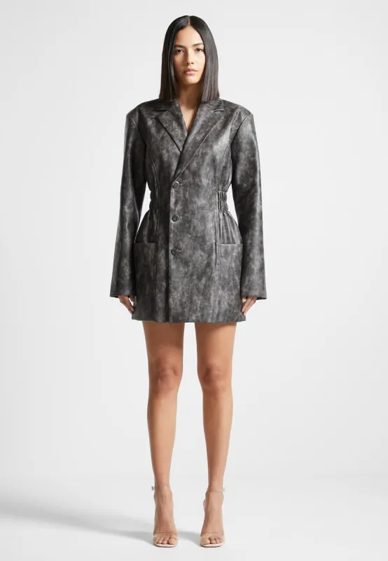 Vintage Double Breasted Leather Blazer Dress - Grey sold by Maniere De Voir