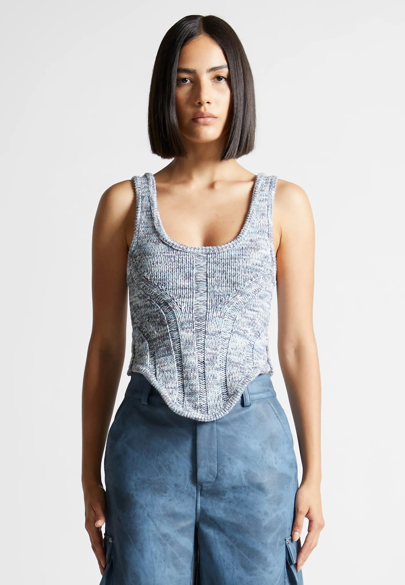 Space Dye Knit Corset Top - Blue sold by Maniere De Voir product image thumbnail 3