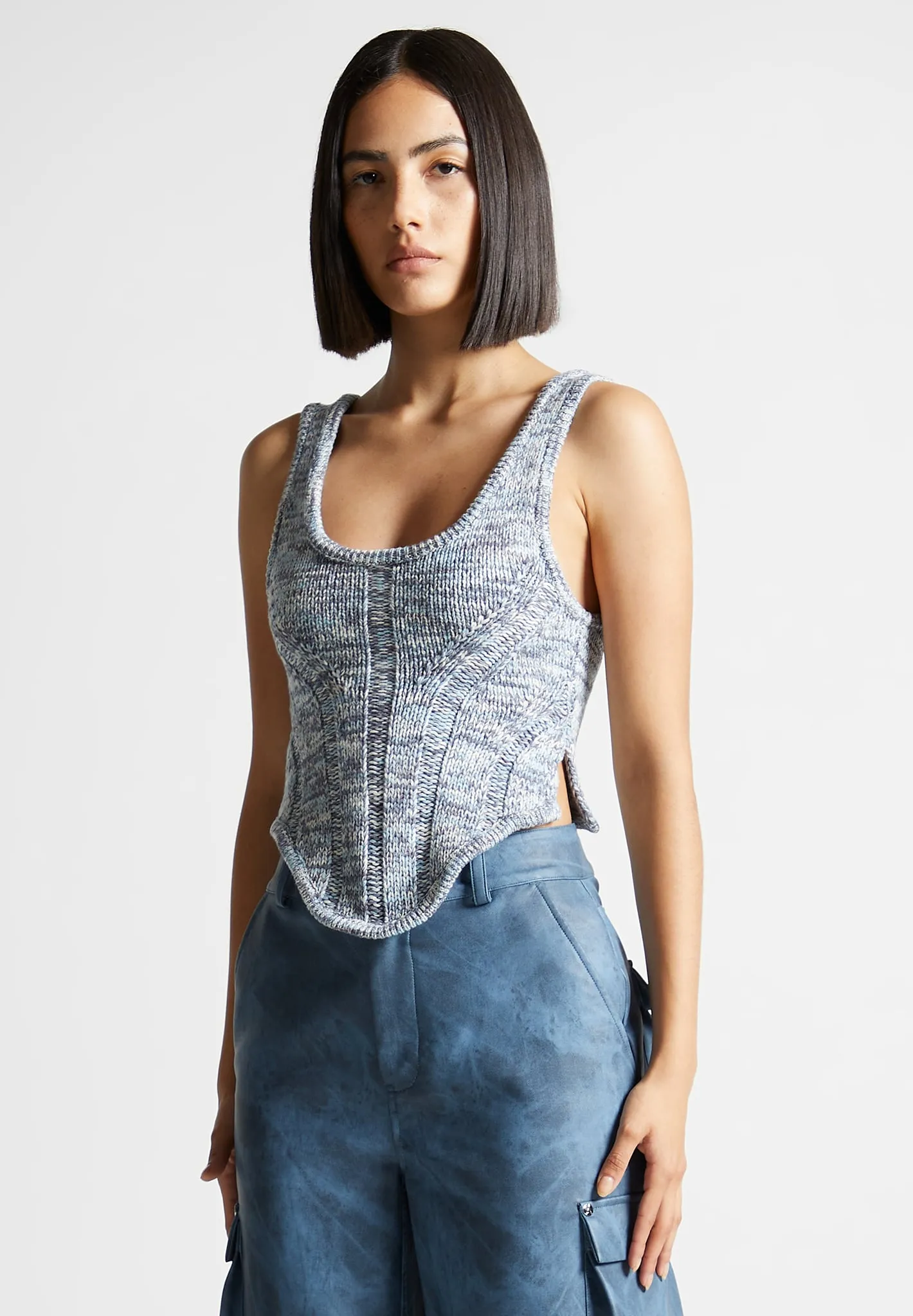 Space Dye Knit Corset Top - Blue sold by Maniere De Voir product image thumbnail 4