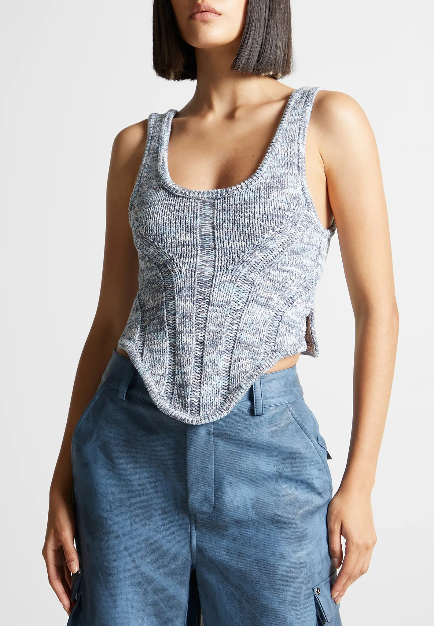 Space Dye Knit Corset Top - Blue sold by Maniere De Voir