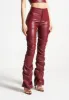 Caroline - Tacked Leather Flared Trousers - Wine Red sold by Maniere De Voir
