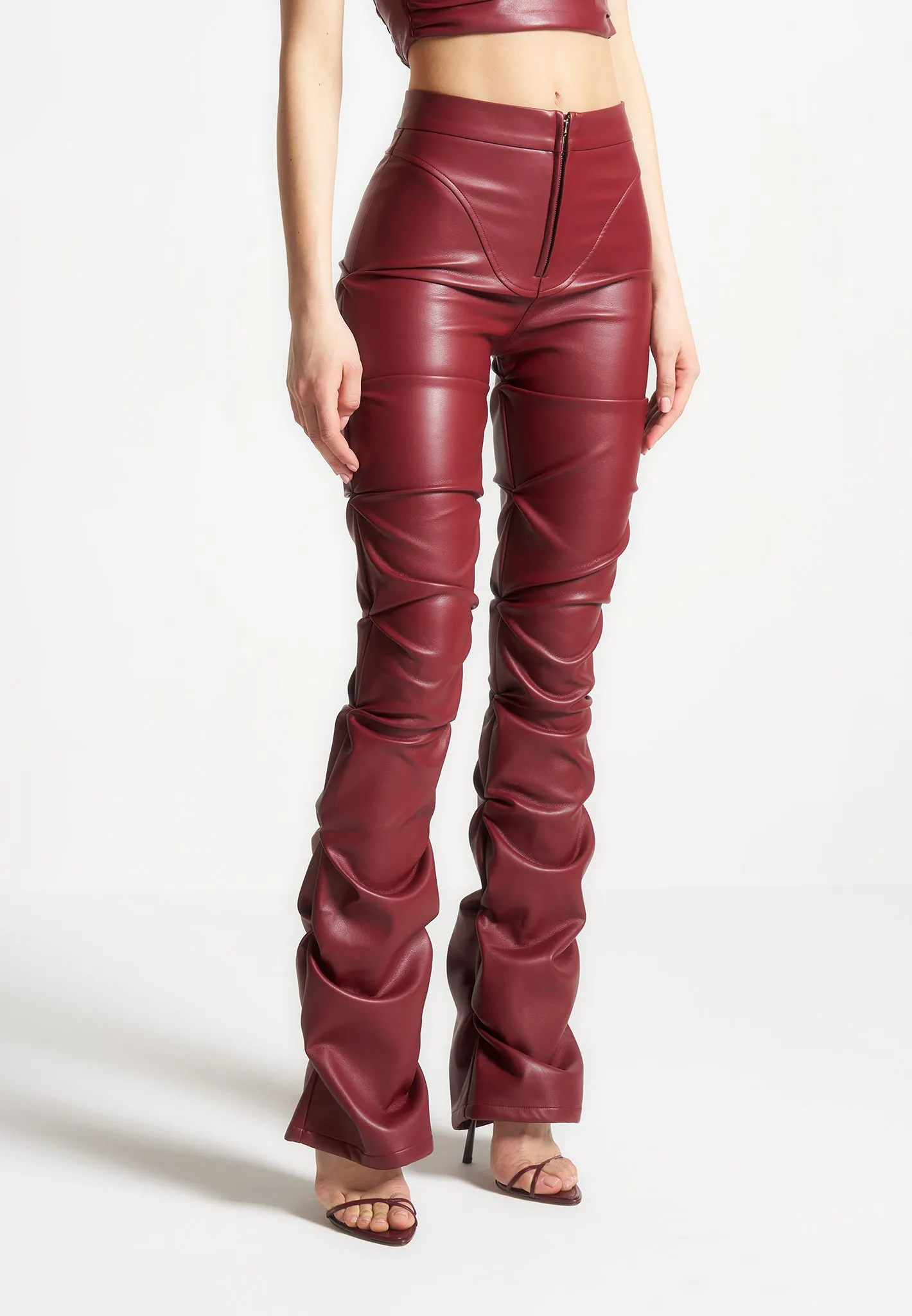 Caroline - Tacked Leather Flared Trousers - Wine Red sold by Maniere De Voir product image thumbnail 3