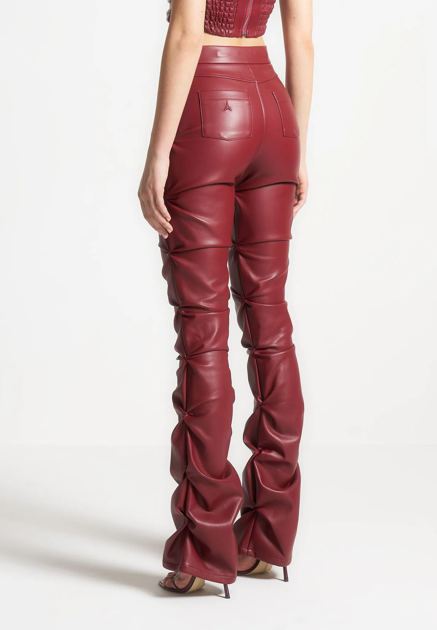 Caroline - Tacked Leather Flared Trousers - Wine Red sold by Maniere De Voir product image thumbnail 4
