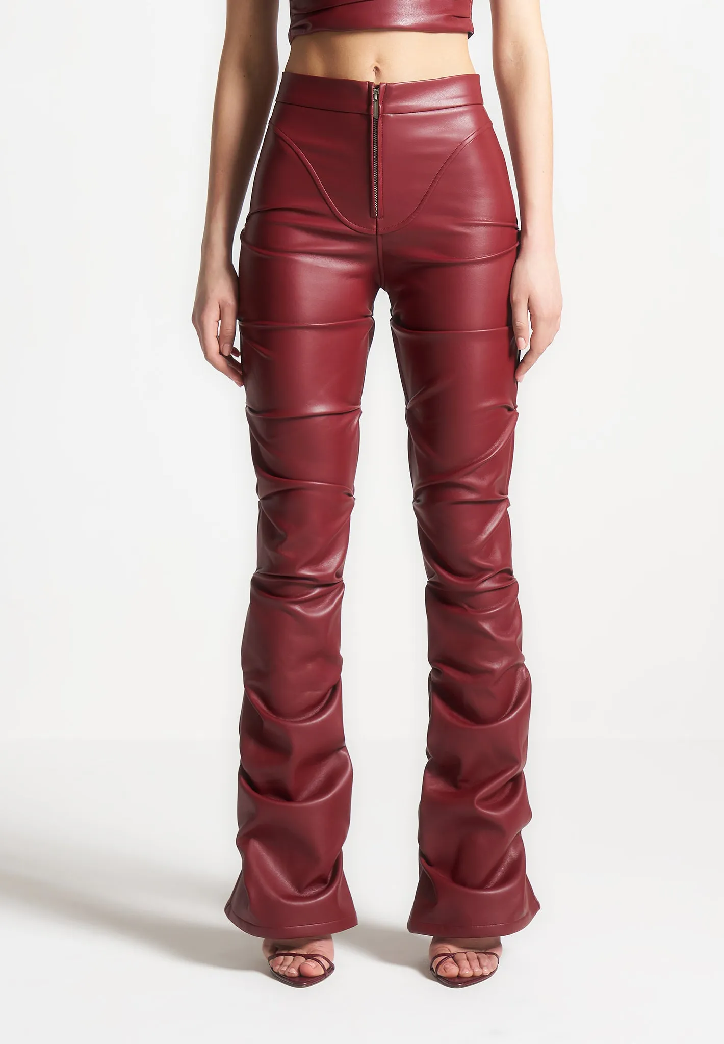 Caroline - Tacked Leather Flared Trousers - Wine Red sold by Maniere De Voir product image thumbnail 2