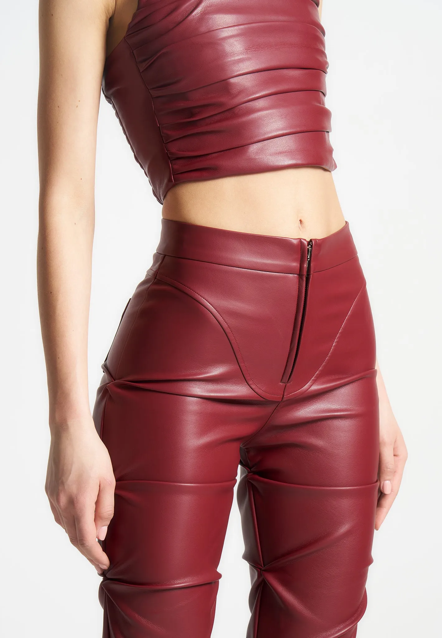 Caroline - Tacked Leather Flared Trousers - Wine Red sold by Maniere De Voir product image thumbnail 5