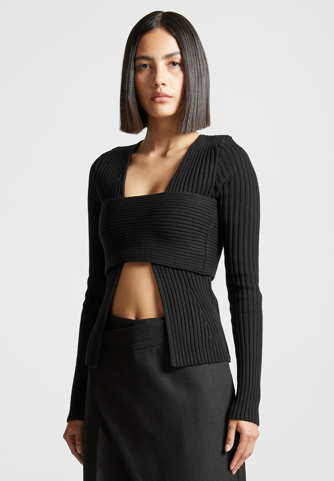 3-In-1 Knit Overlay Bandeau Cardigan - Black sold by Maniere De Voir product image thumbnail 4
