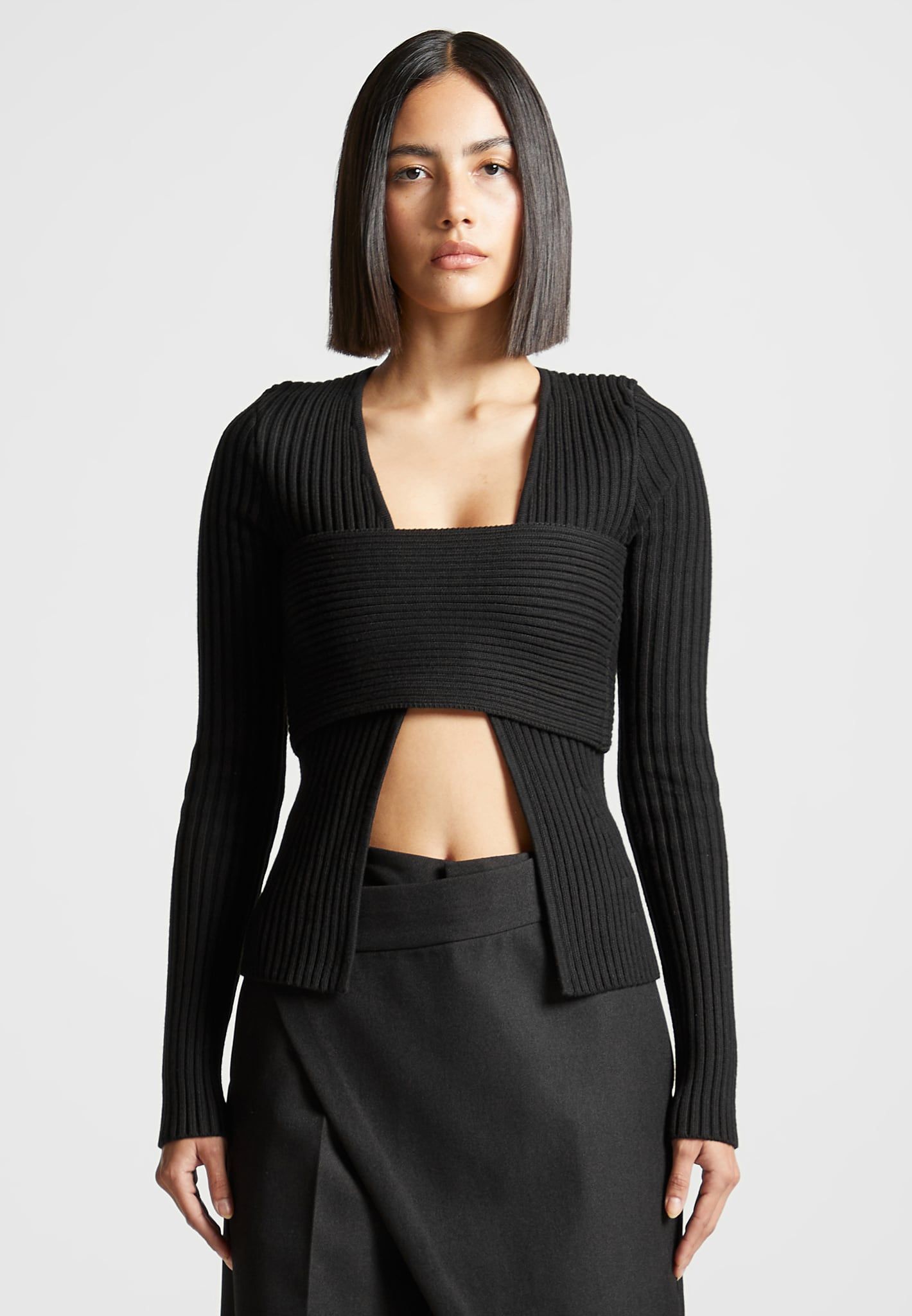 3-In-1 Knit Overlay Bandeau Cardigan - Black sold by Maniere De Voir product image thumbnail 3