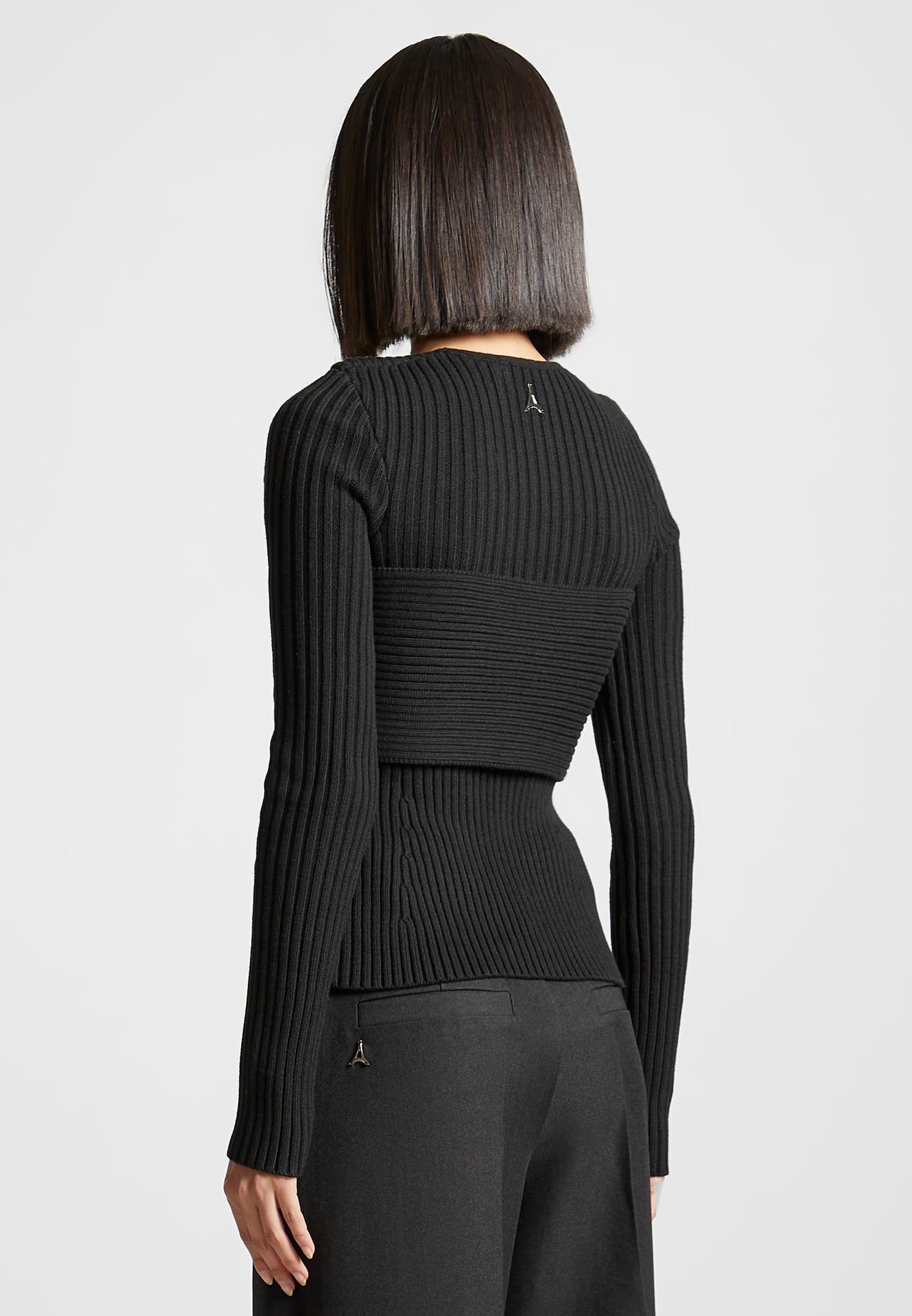 3-In-1 Knit Overlay Bandeau Cardigan - Black sold by Maniere De Voir product image thumbnail 5
