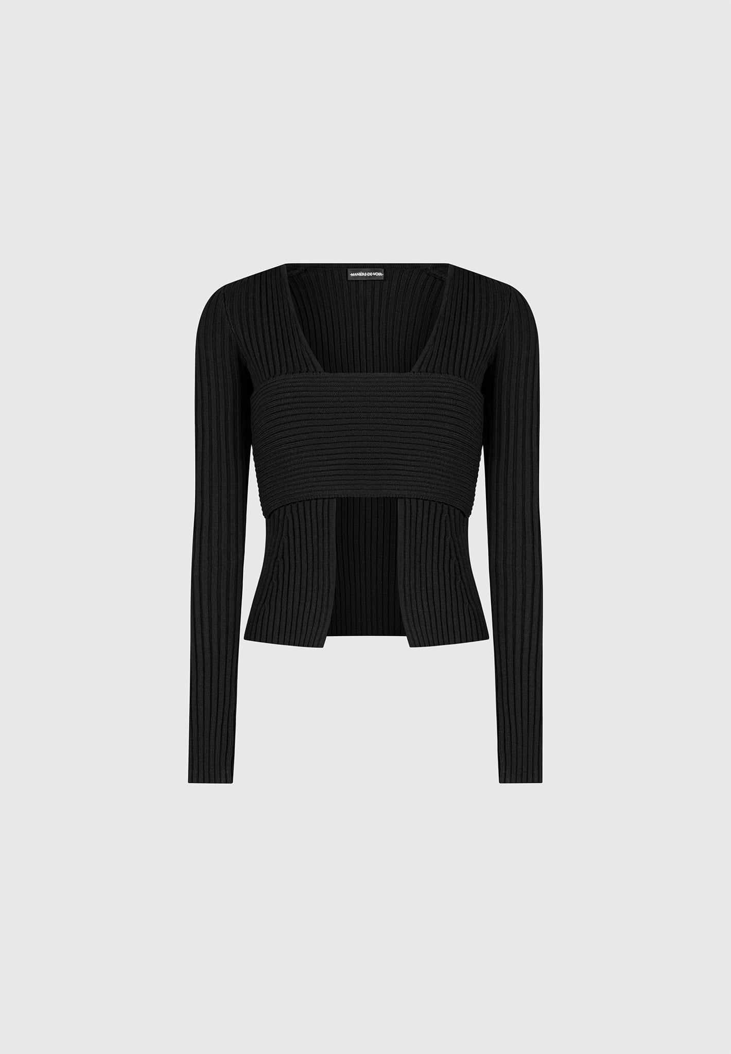 3-In-1 Knit Overlay Bandeau Cardigan - Black sold by Maniere De Voir product image thumbnail 2
