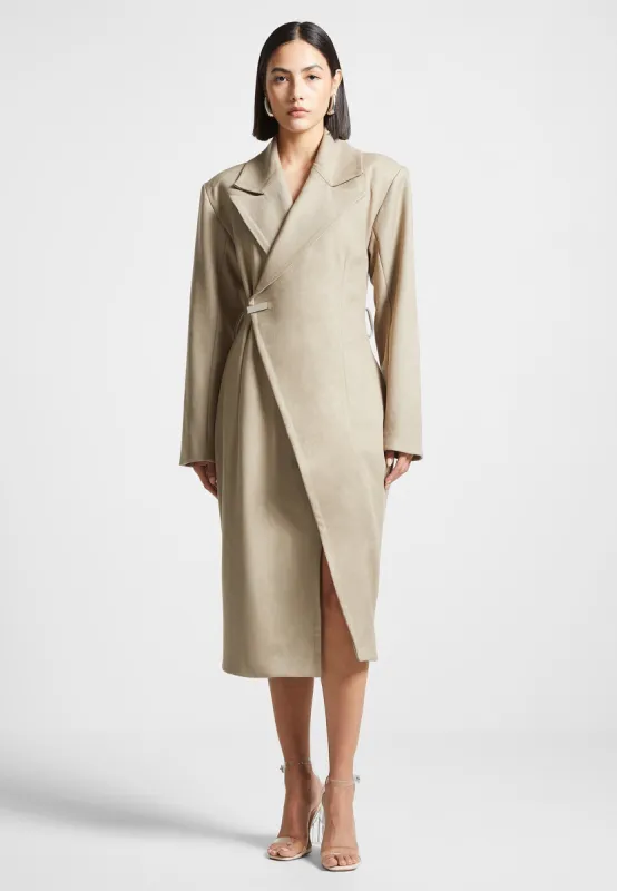 Asymmetric Tailored Longline Coat - Beige sold by Maniere De Voir