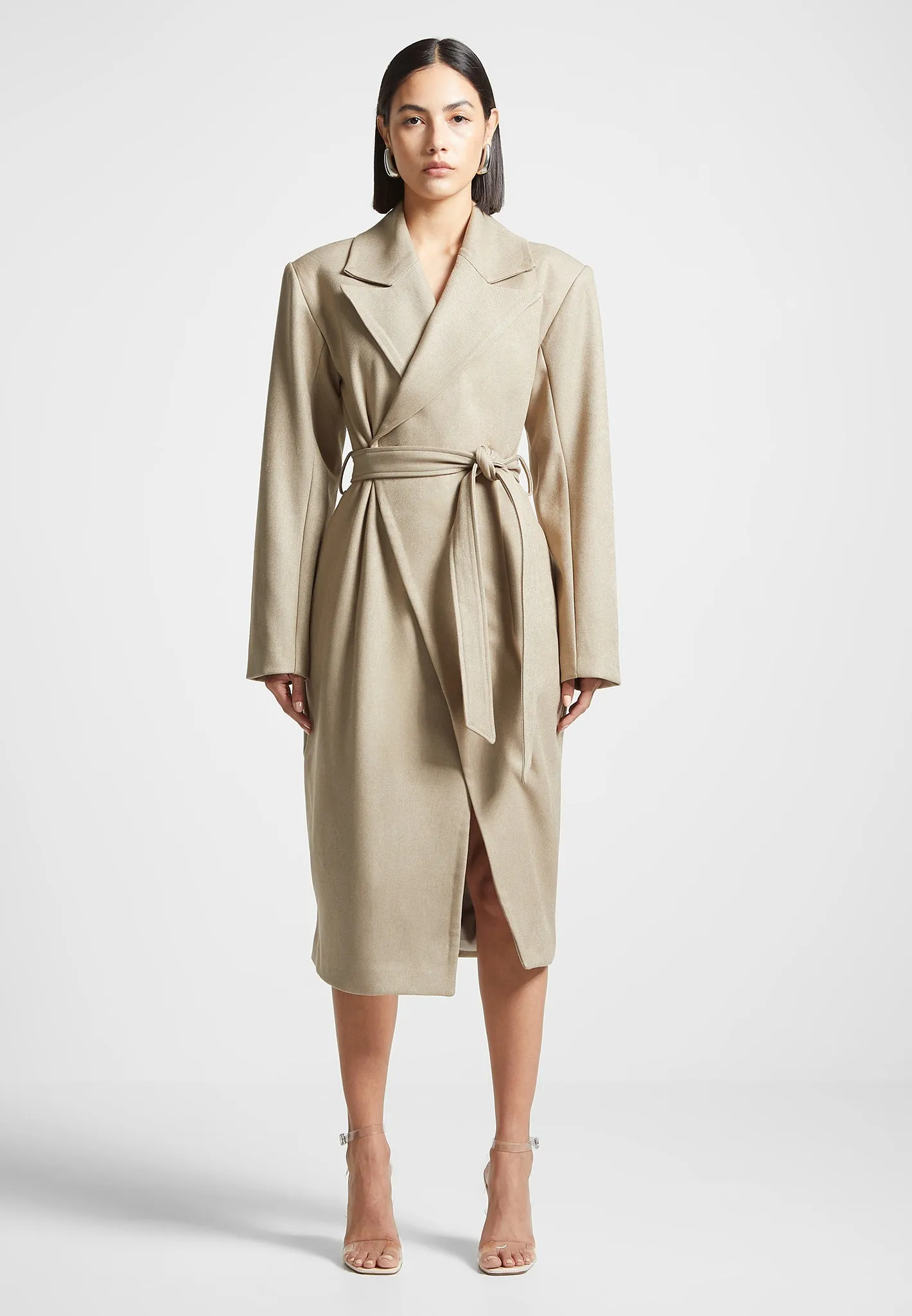 Asymmetric Tailored Longline Coat - Beige sold by Maniere De Voir product image thumbnail 3