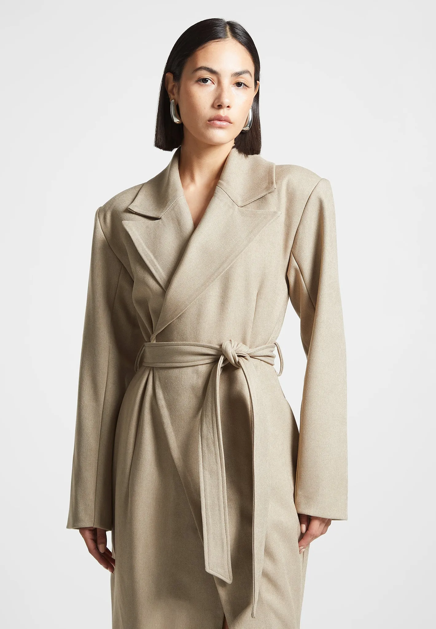 Asymmetric Tailored Longline Coat - Beige sold by Maniere De Voir product image thumbnail 5