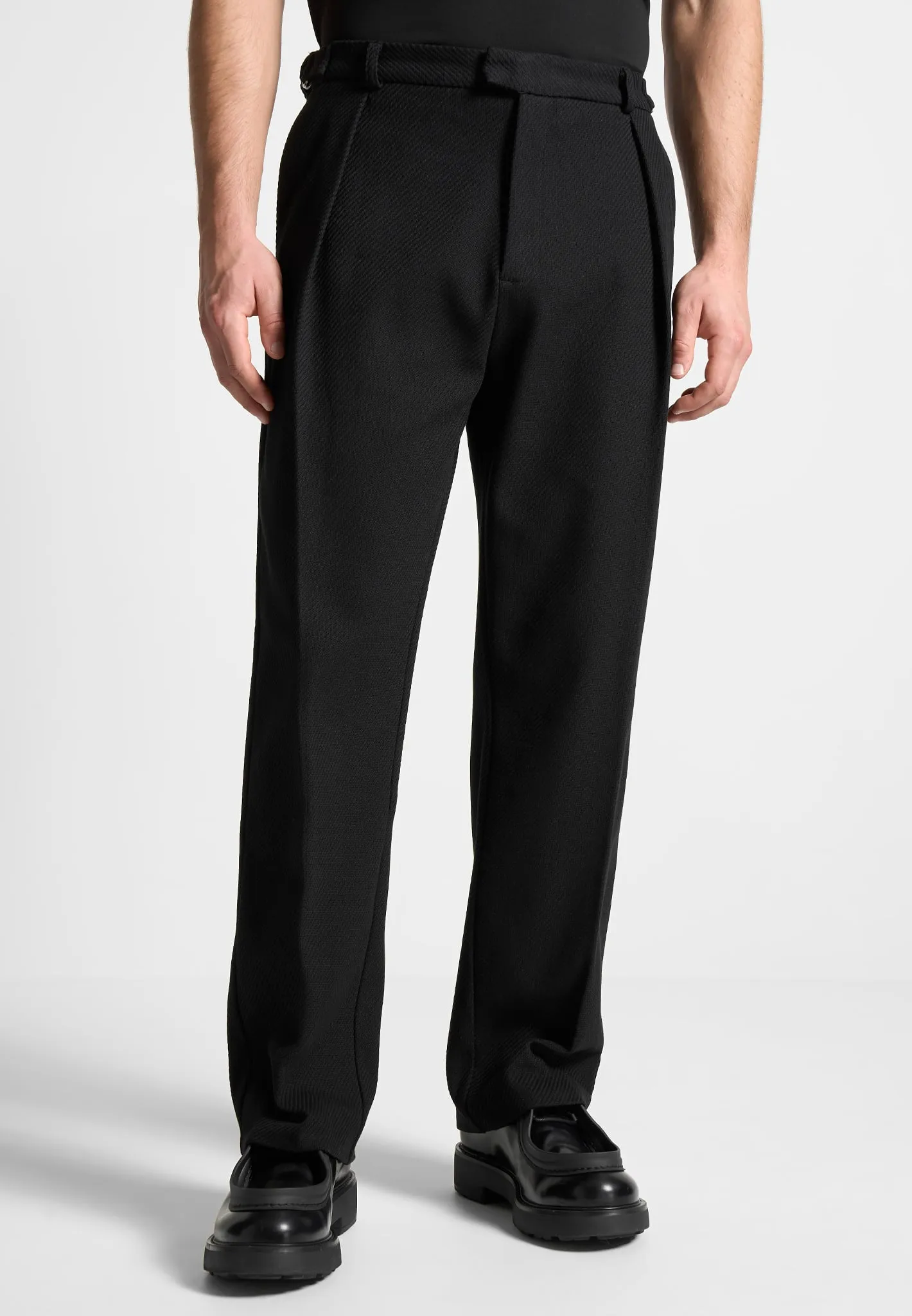 Twill Regular Trousers with Pleat - Black sold by Maniere De Voir