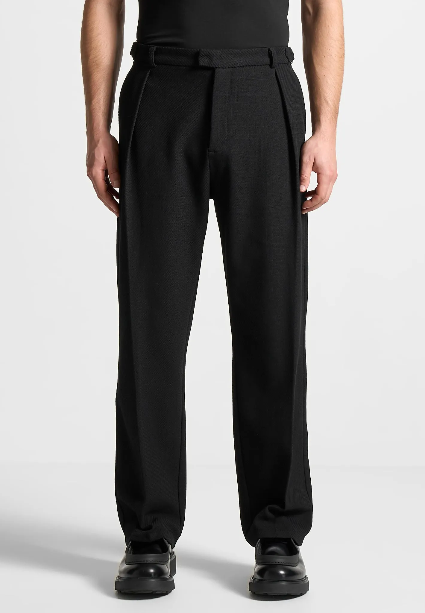 Twill Regular Trousers with Pleat - Black sold by Maniere De Voir product image thumbnail 4