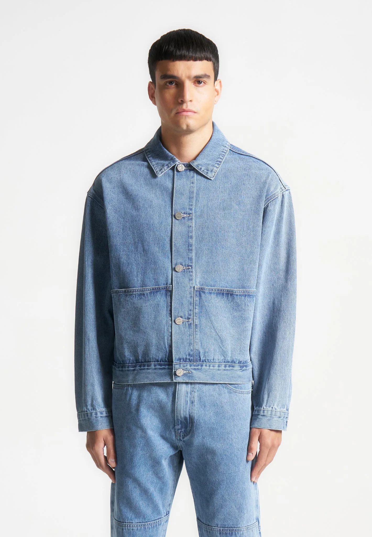 Contrast Stitch Carpenter Jacket - Mid Blue sold by Maniere De Voir product image thumbnail 3