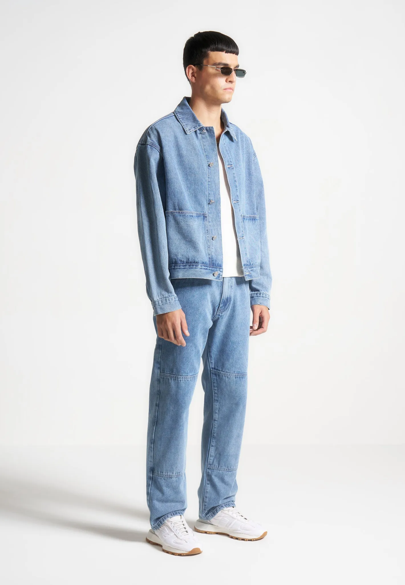 Contrast Stitch Carpenter Jacket - Mid Blue sold by Maniere De Voir product image thumbnail 4