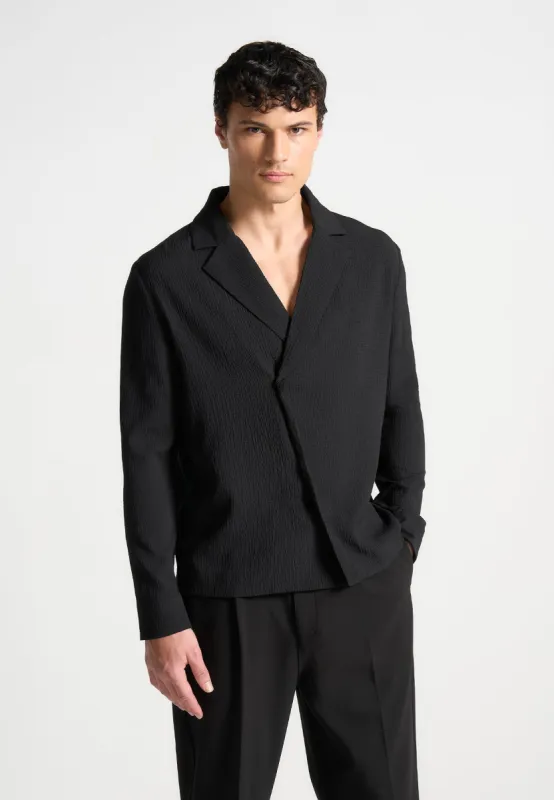 Seersucker Double Breasted Overshirt - Black sold by Maniere De Voir