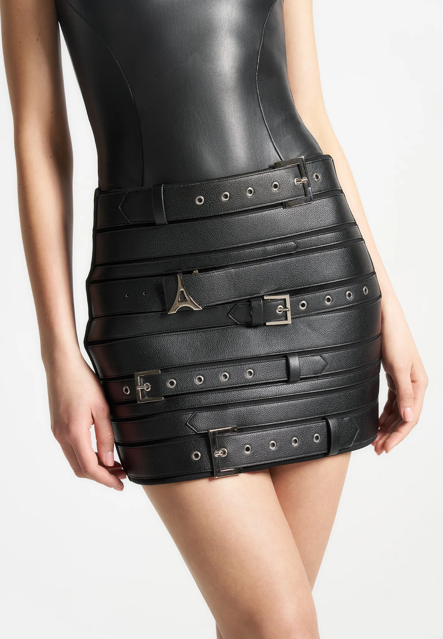 Multi Belt Leather Mini Skirt - Black sold by Maniere De Voir product image thumbnail 4