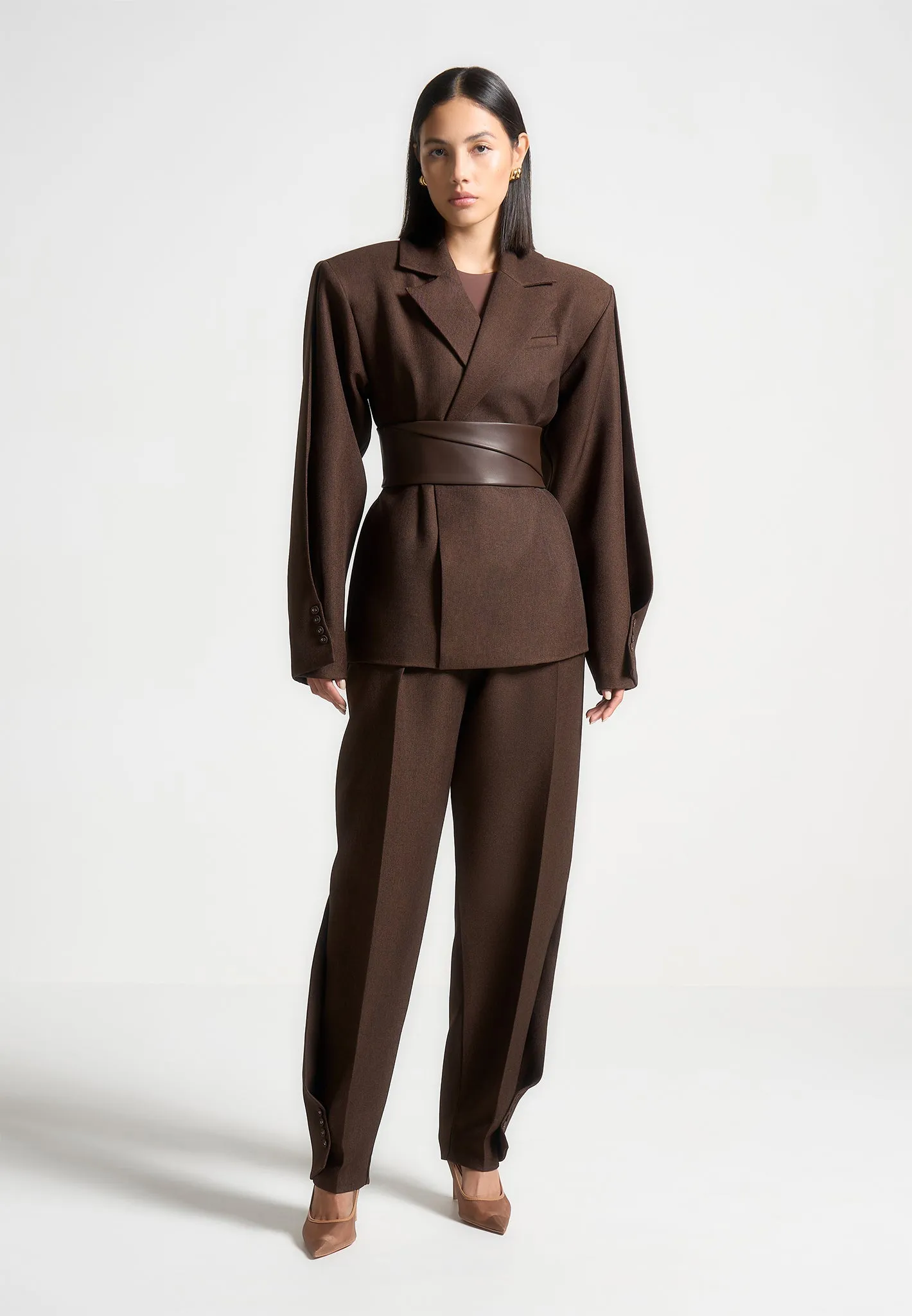 Sophie - Twist Leg Tailored Trousers - Brown sold by Maniere De Voir product image thumbnail 2