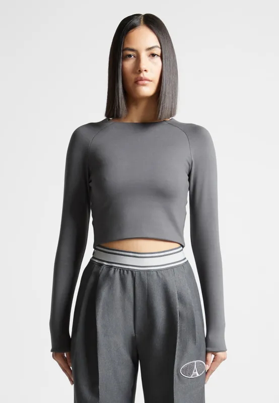Léa - Long Sleeve Crop Top - Grey sold by Maniere De Voir