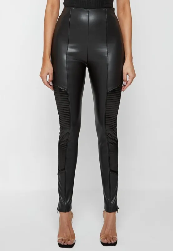 Leather & Patent Ribbed Leggings - Black sold by Maniere De Voir