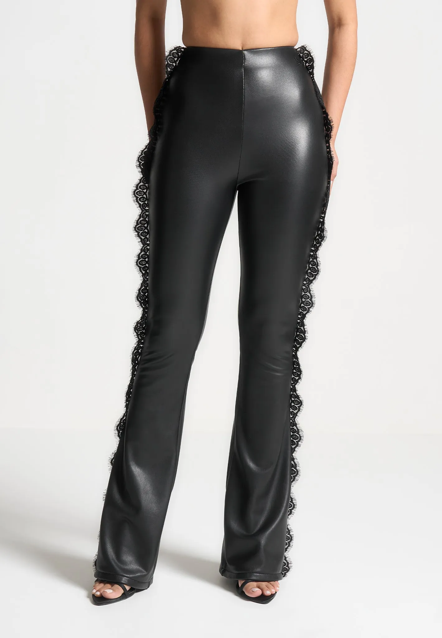 Lace Trim Leather Fit and Flare Leggings - Black sold by Maniere De Voir product image thumbnail 2