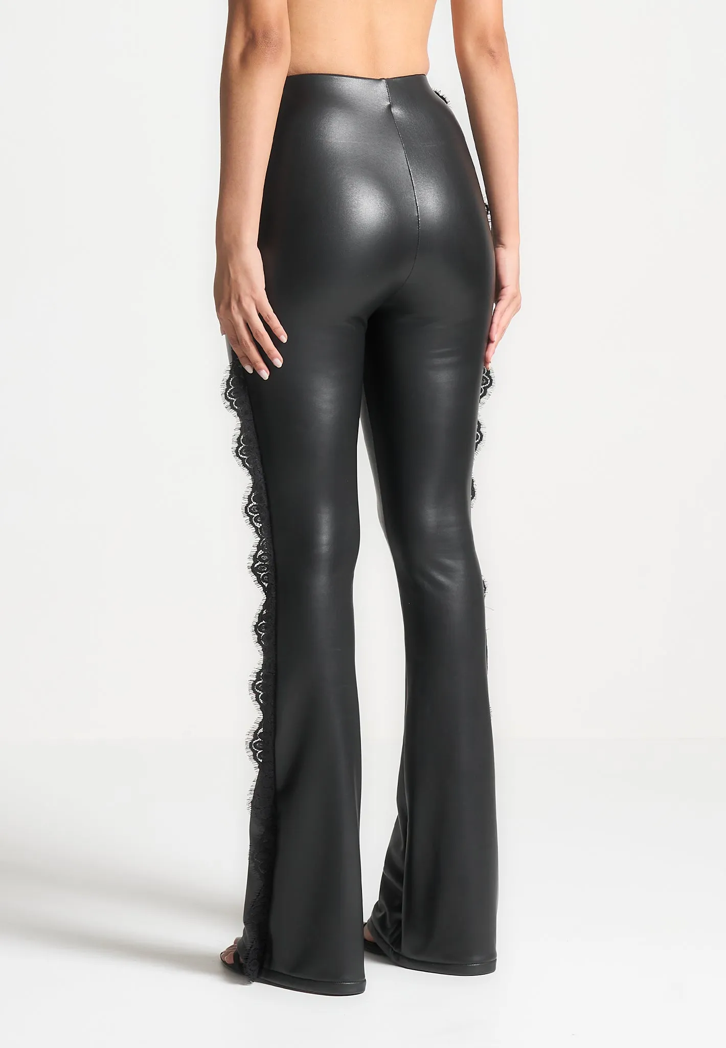 Lace Trim Leather Fit and Flare Leggings - Black sold by Maniere De Voir product image thumbnail 4