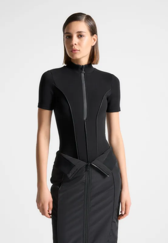 Contour Mock Neck T-Shirt Bodysuit - Black sold by Maniere De Voir