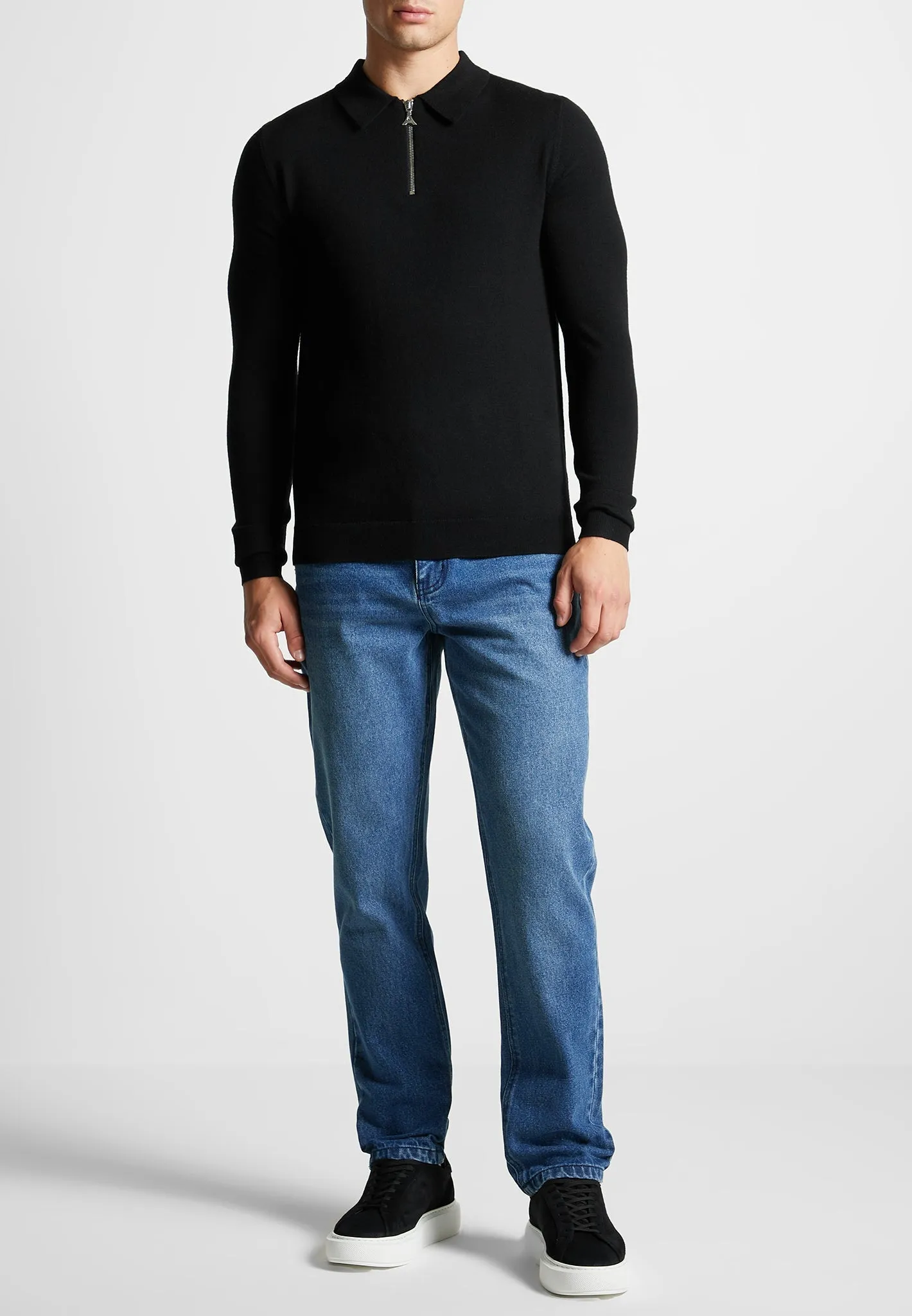 Merino Wool Long Sleeve Polo Top With Zip - Black sold by Maniere De Voir product image thumbnail 3