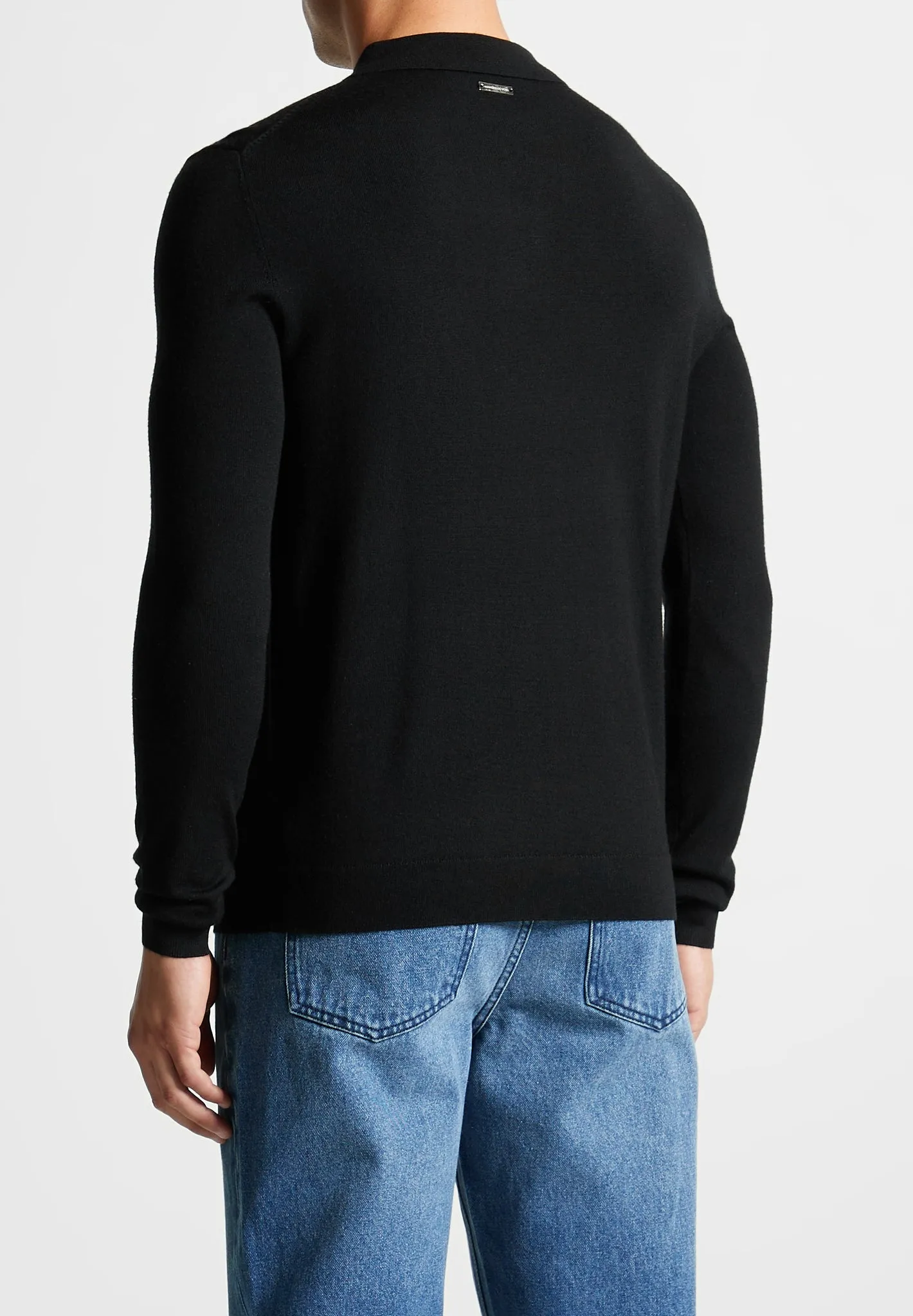 Merino Wool Long Sleeve Polo Top With Zip - Black sold by Maniere De Voir product image thumbnail 5