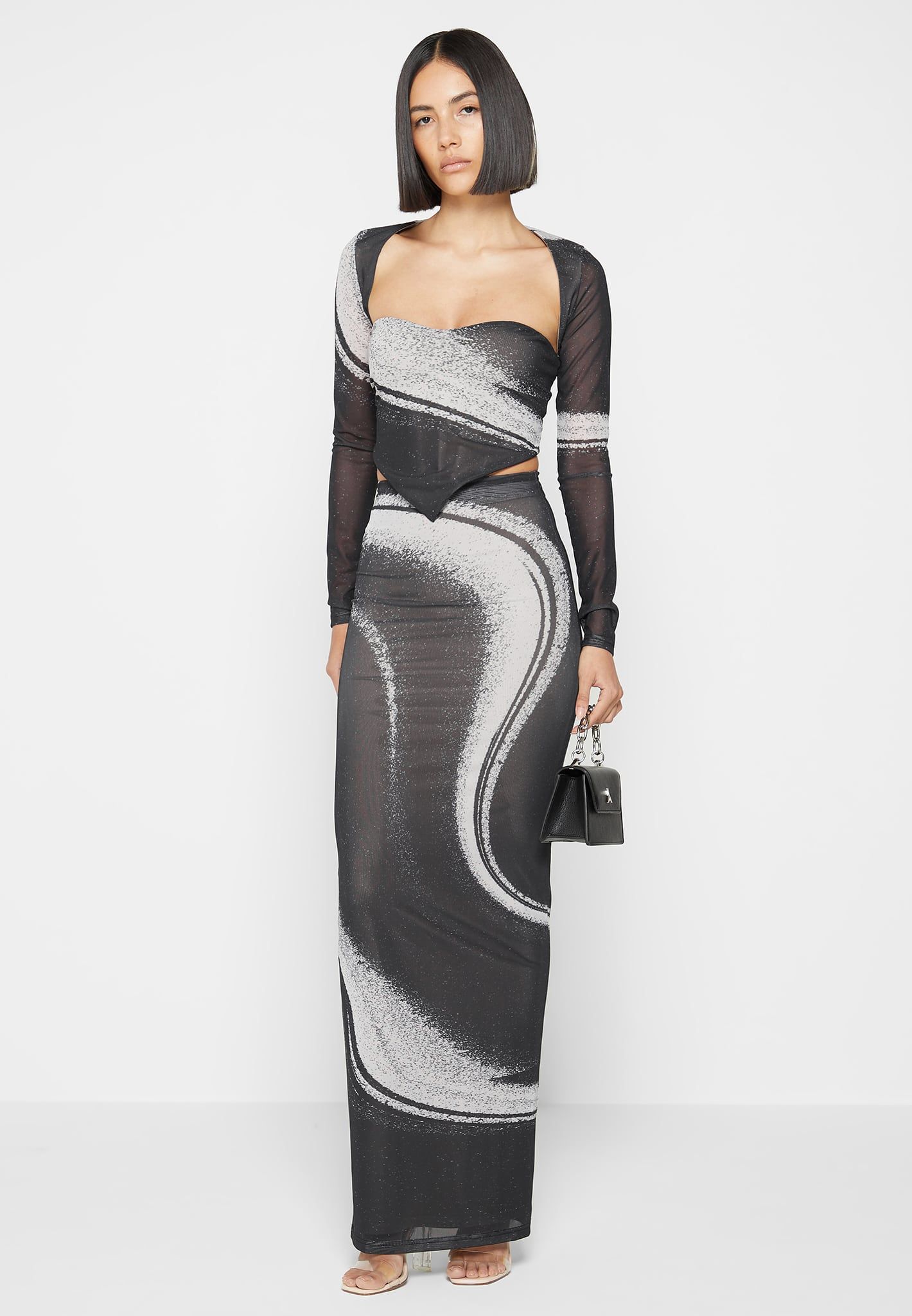 Mesh Printed Maxi Skirt - Black sold by Maniere De Voir