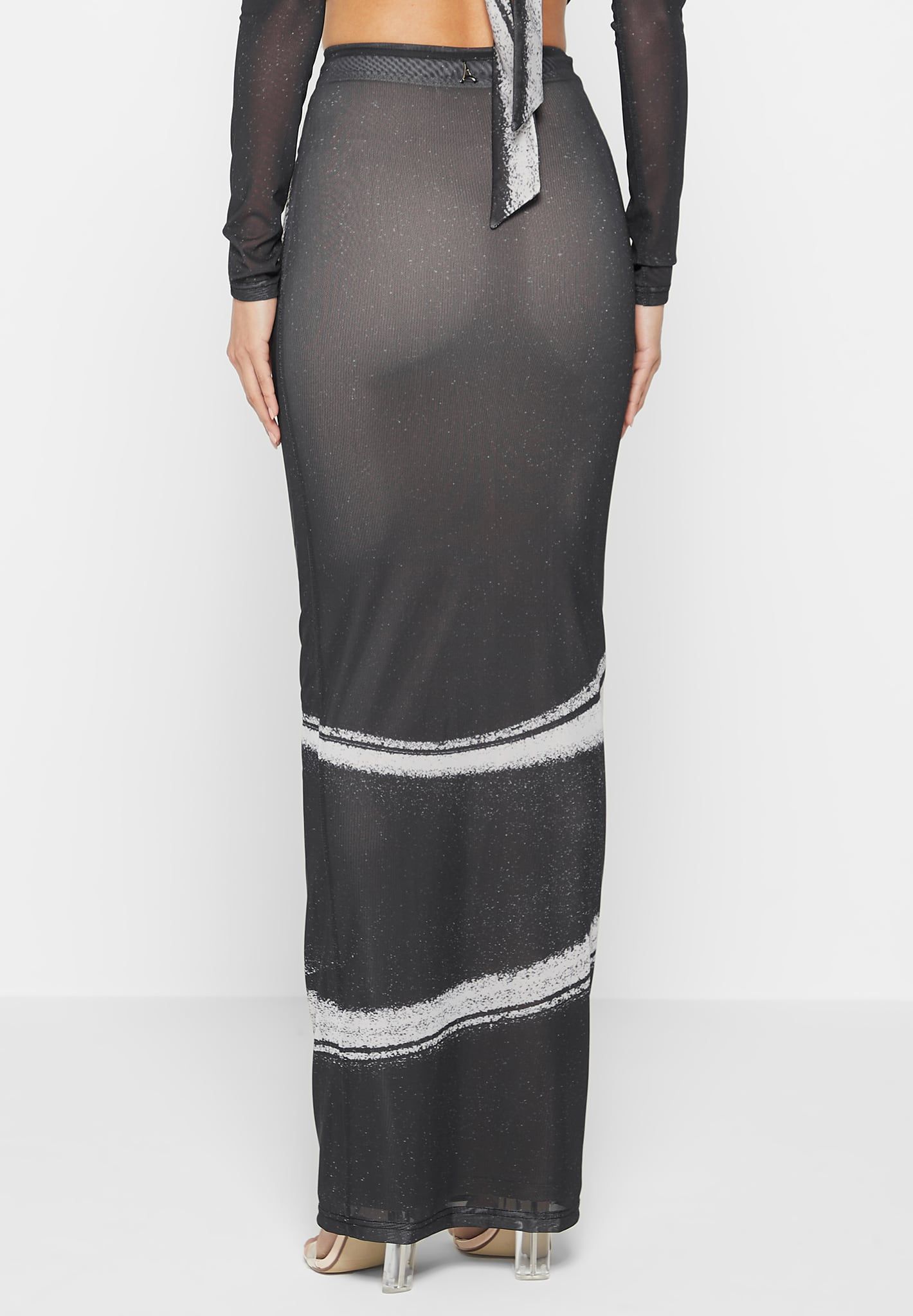 Mesh Printed Maxi Skirt - Black sold by Maniere De Voir product image thumbnail 5