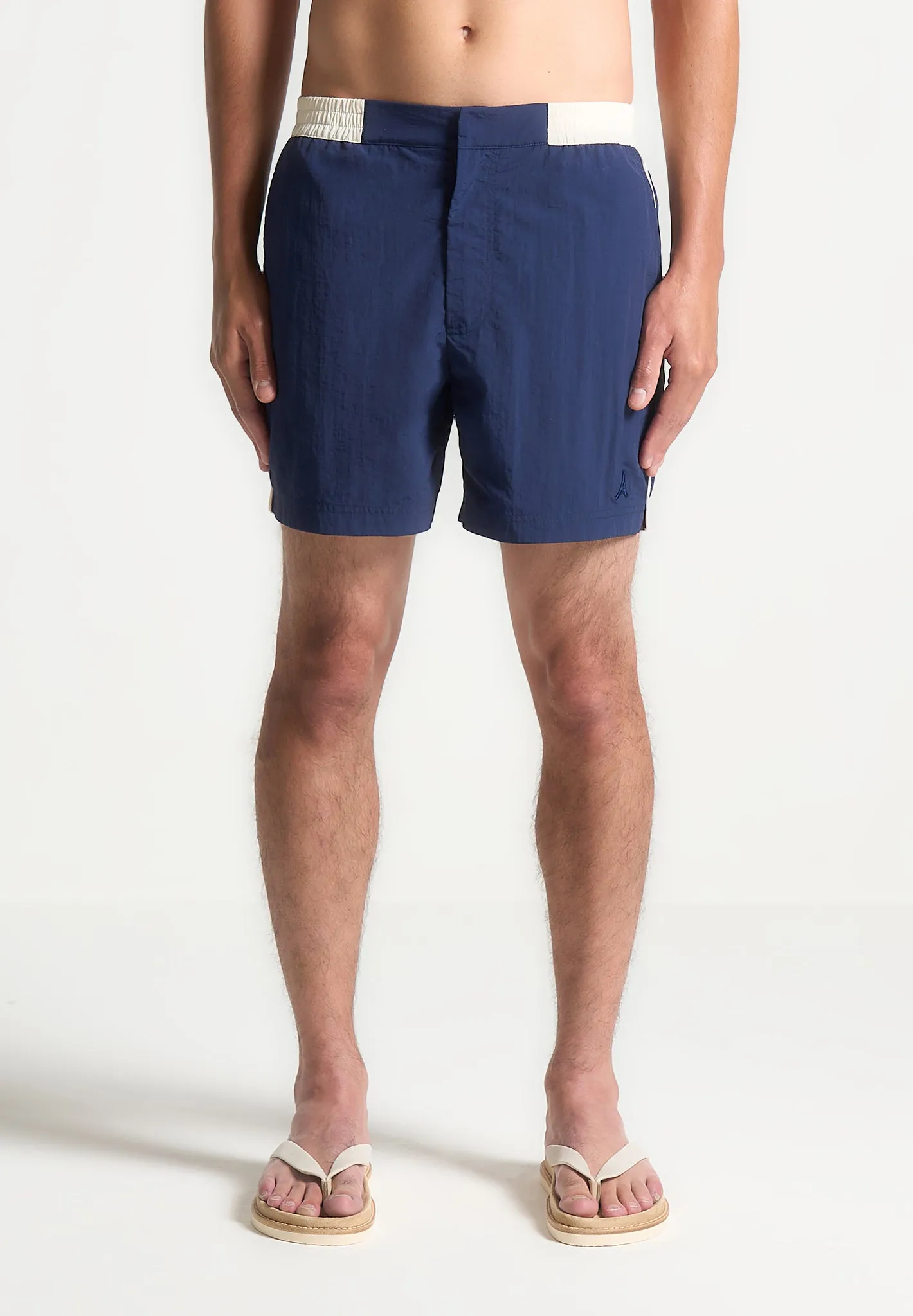 Contrast Waistband Swim Shorts - Navy/Cream sold by Maniere De Voir product image thumbnail 3